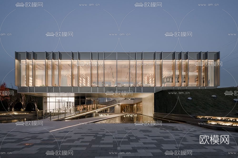 现代图书馆外观su模型下载（渲染图6）