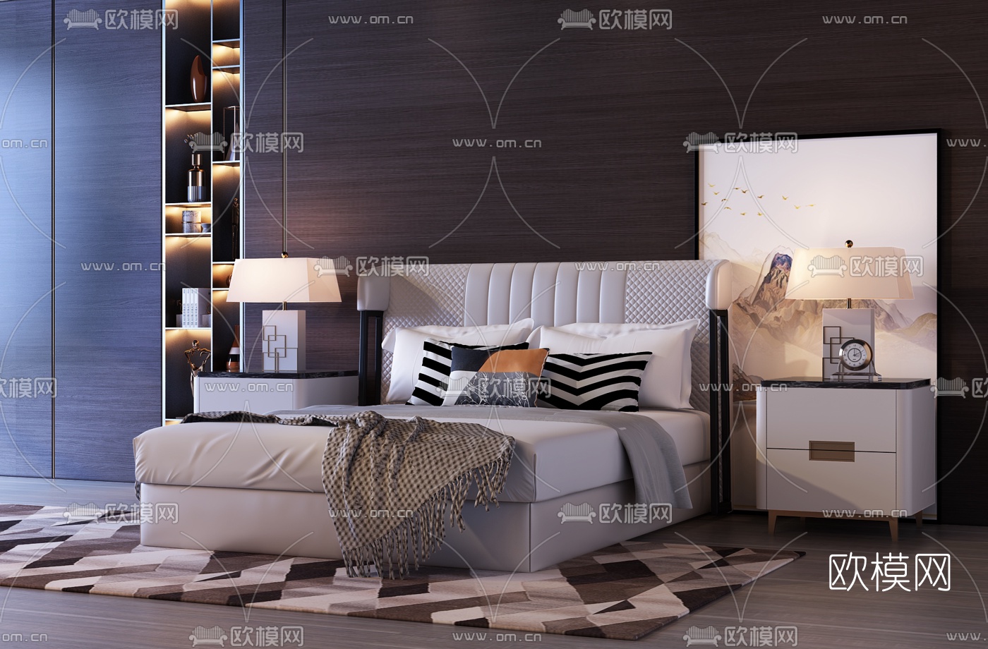 现代轻奢双人床3d模型下载（渲染图2）