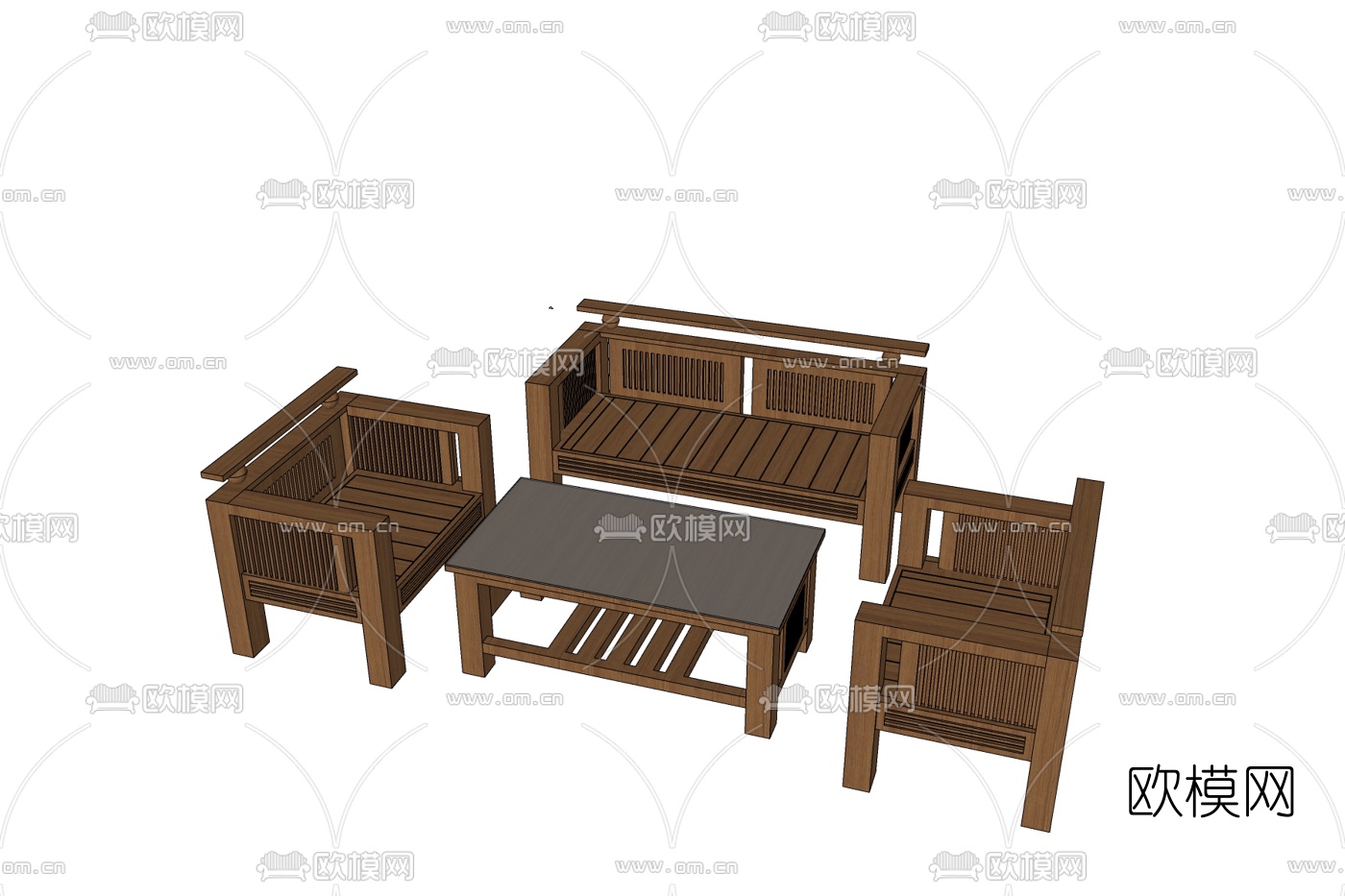 中式实木沙发组合免费su模型下载