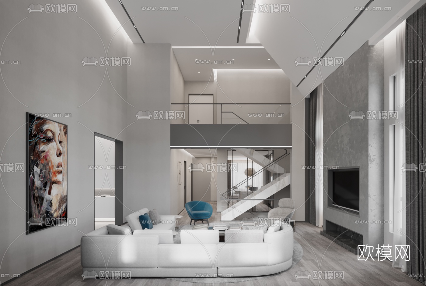 现代别墅客厅3d模型