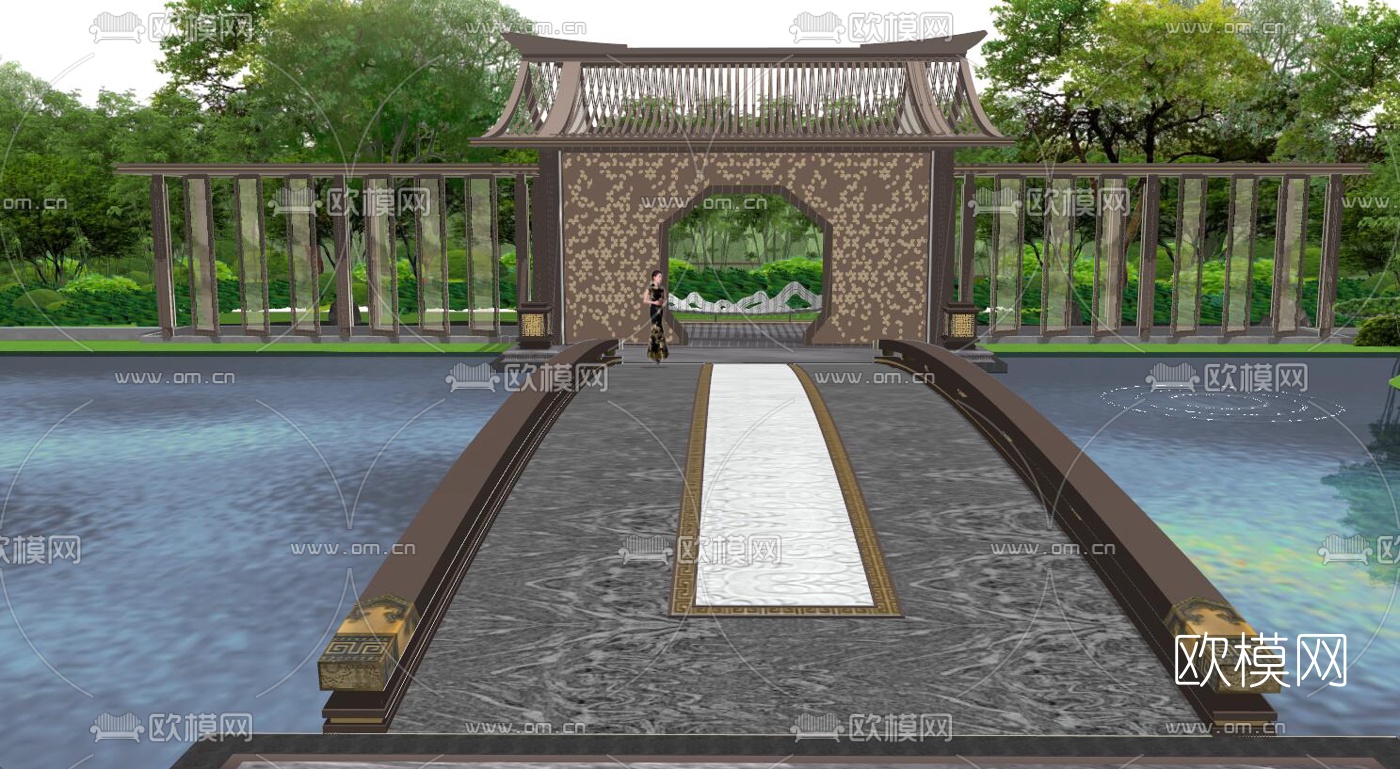 新中式售楼景观皇家蘭台府su模型下载（渲染图6）