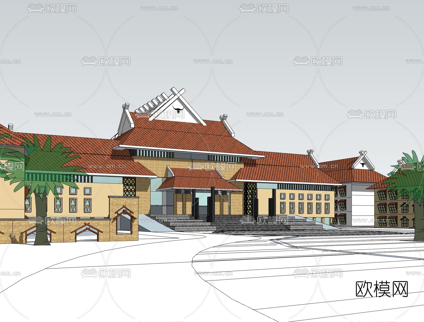东南亚会所免费su模型下载（渲染图2）