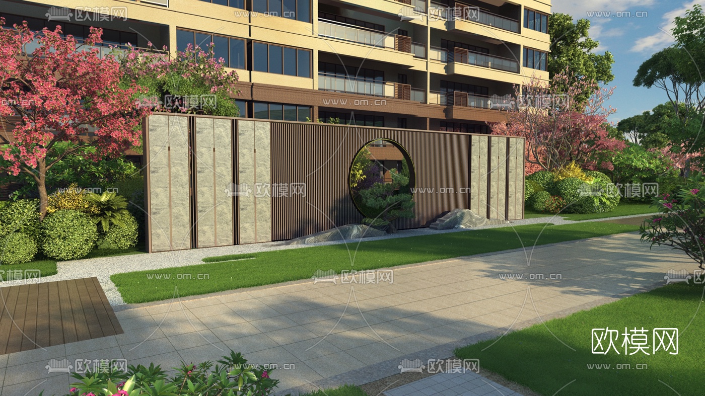 新中式小区园林景观3d模型