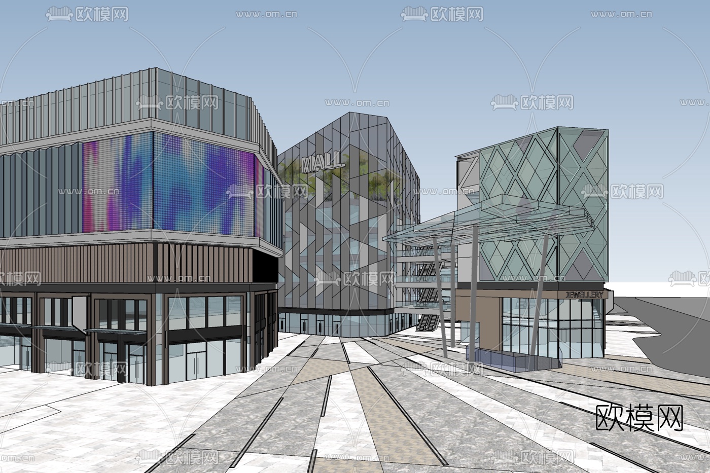 现代商业街免费su模型下载