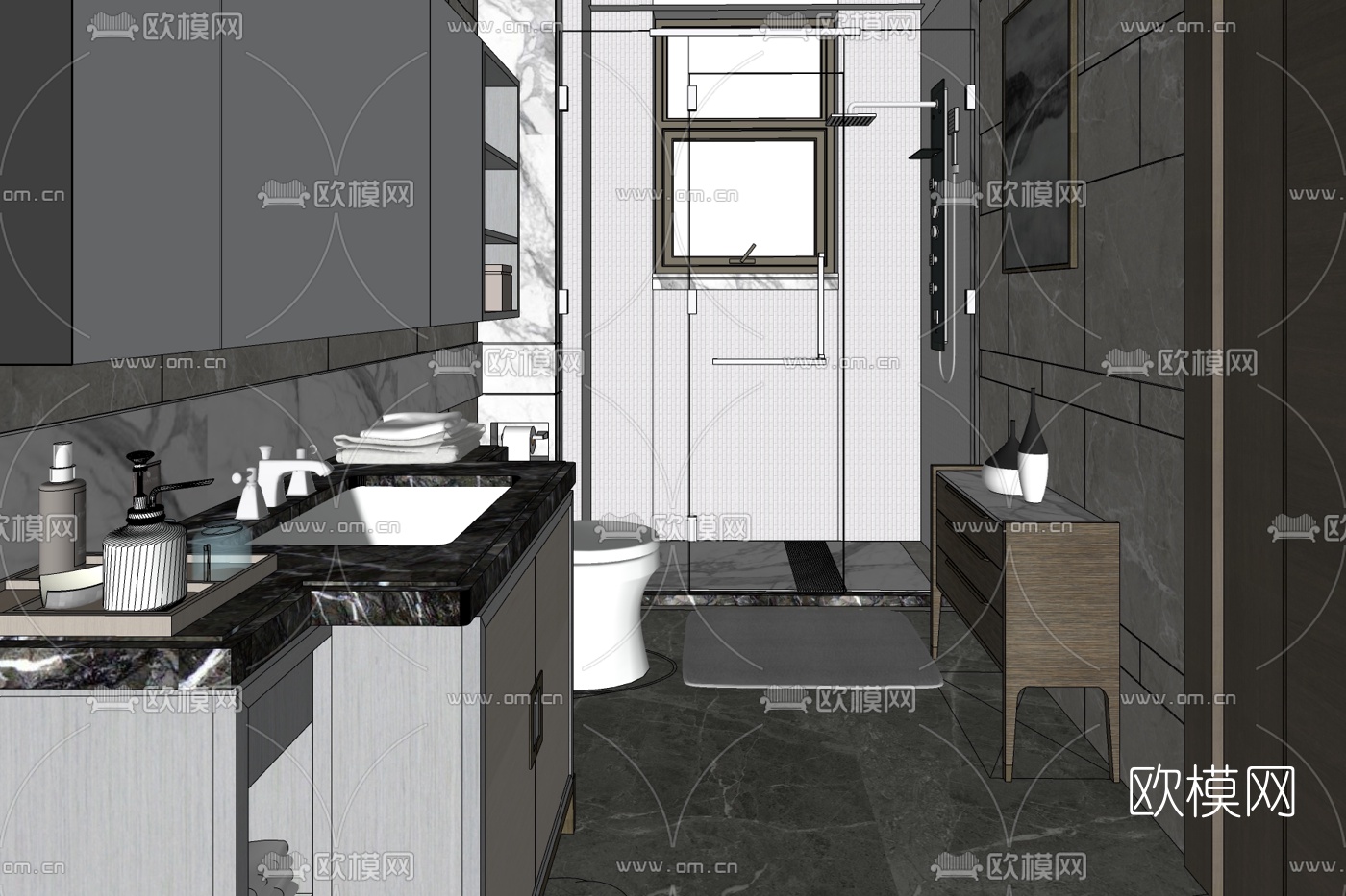 现代轻奢浴室免费su模型下载