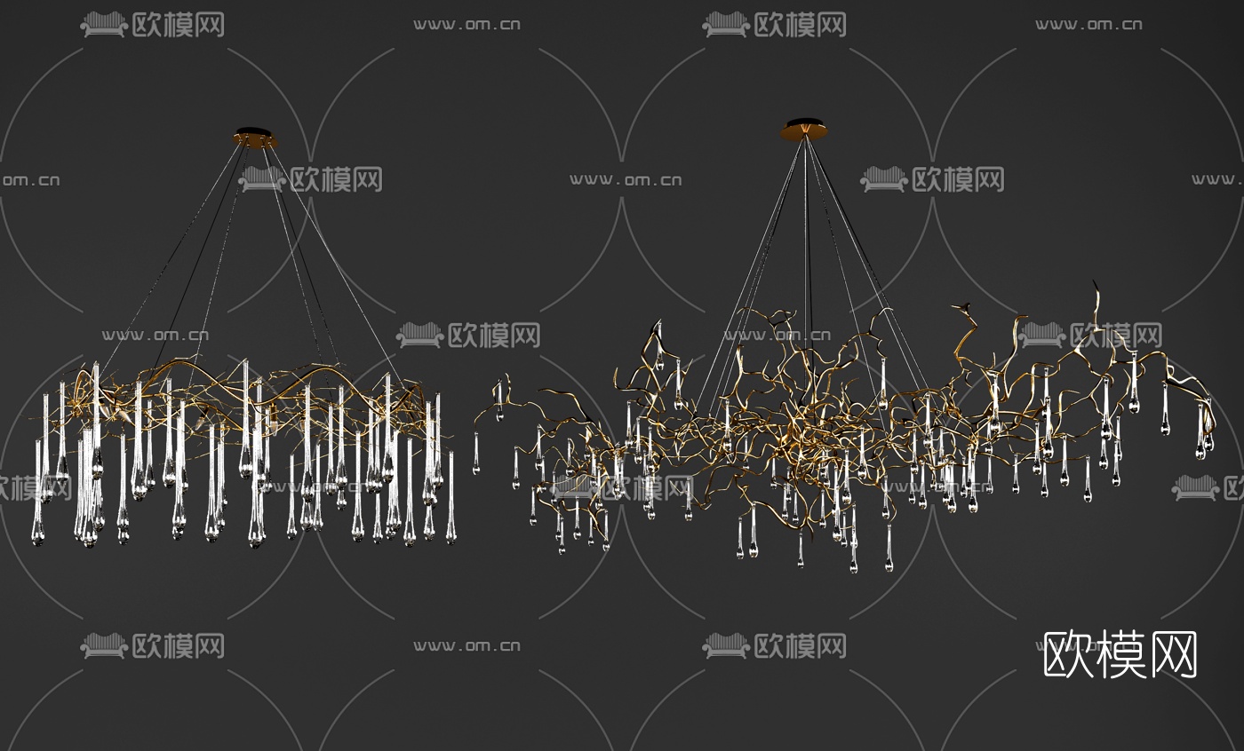 现代多头水晶吊灯3d模型下载（渲染图1）