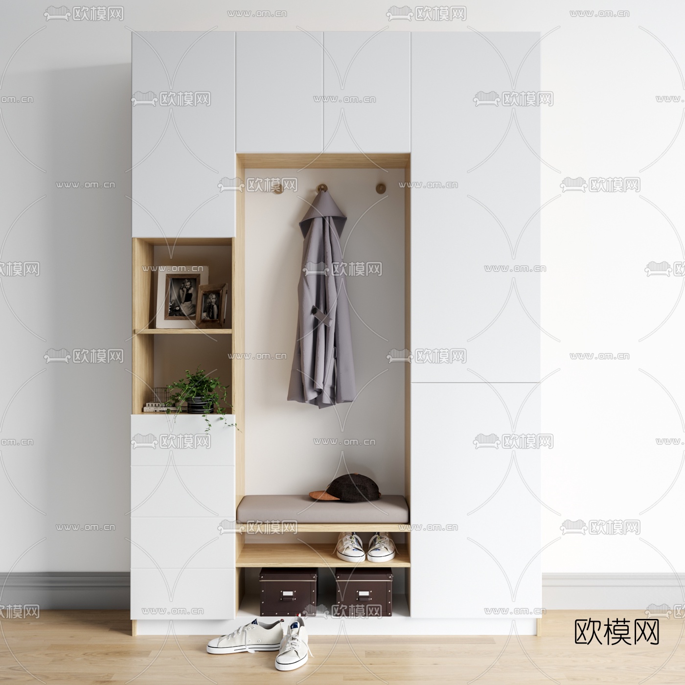 现代实木多功能鞋柜3d模型
