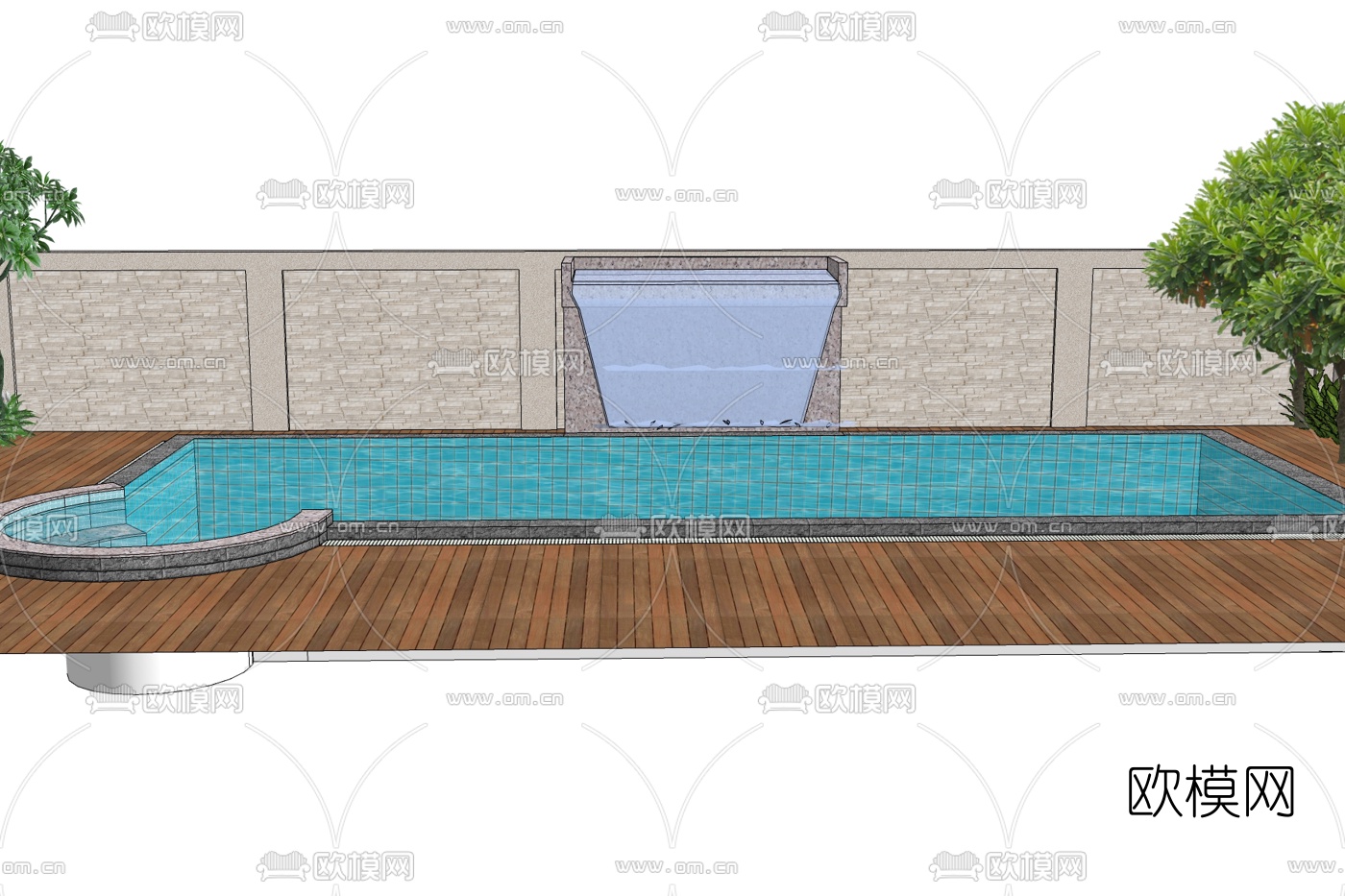 现代室外游泳池免费su模型下载