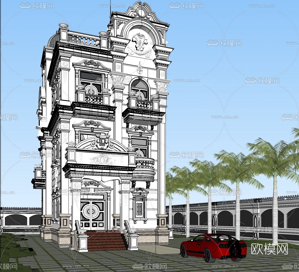 欧式别墅外观su模型下载