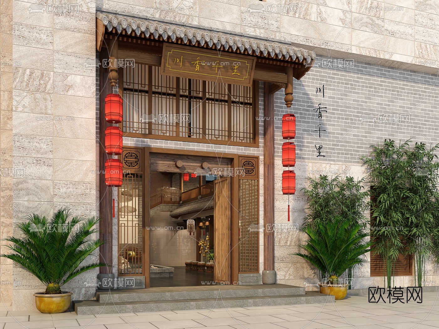 中式餐厅门面门头3d模型