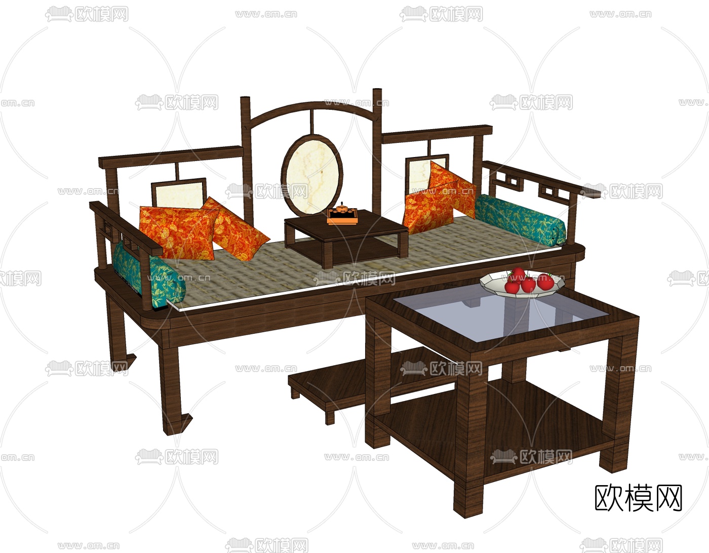 中式罗汉床免费su模型下载