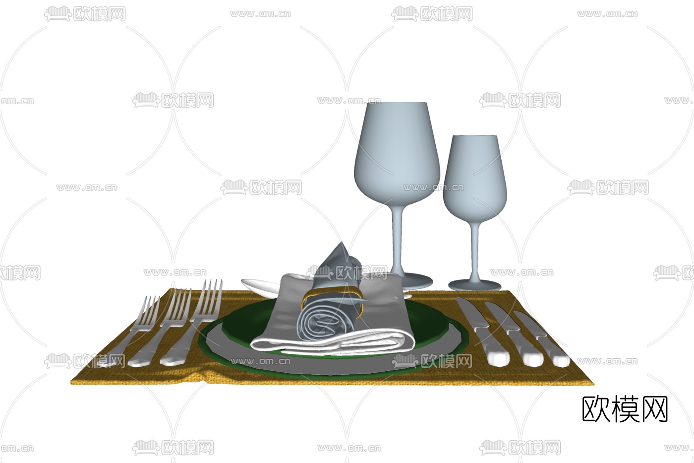 现代餐具组合免费su模型下载