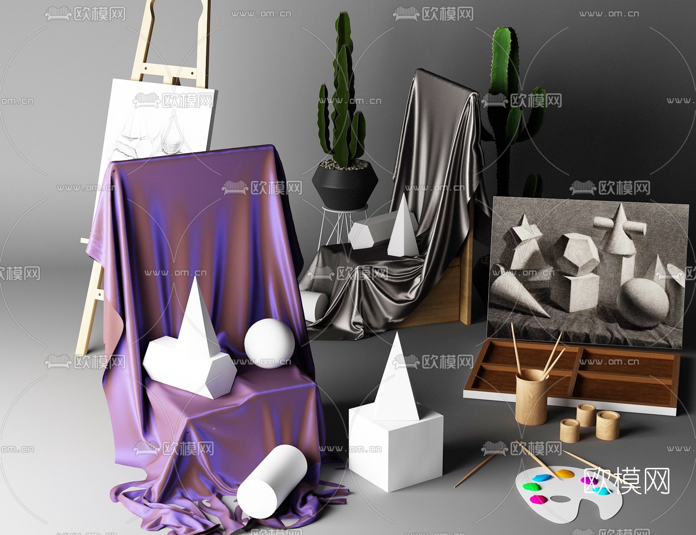 现代美术石膏画材摆件3d模型下载