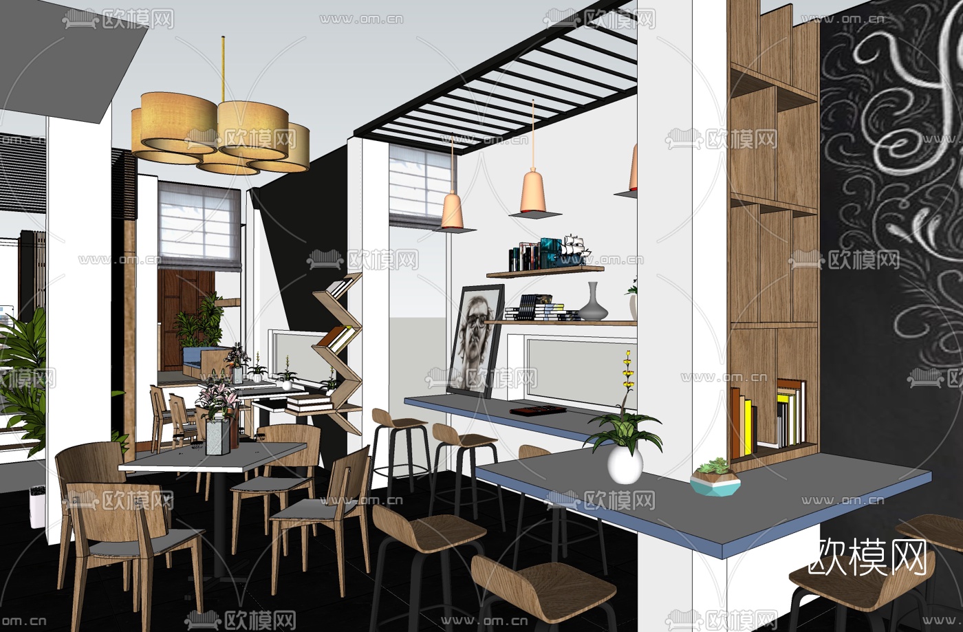 现代主题餐厅su模型下载（渲染图2）