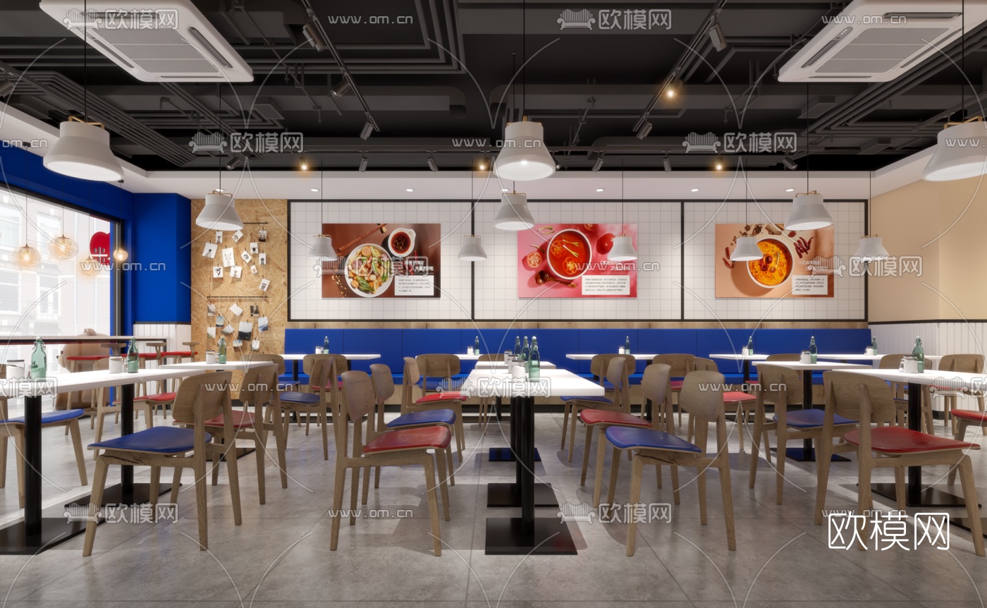 工业风麻辣烫餐厅3d模型