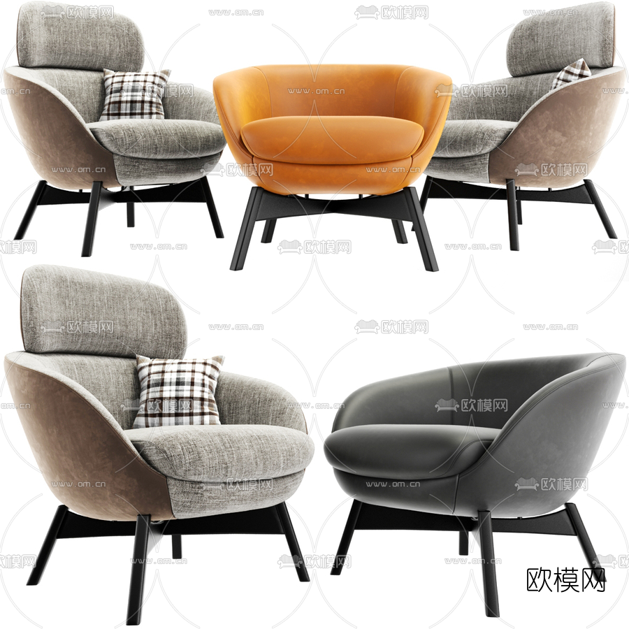 Minotti Russell现代布艺扶手休闲椅3d模型下载（渲染图1）