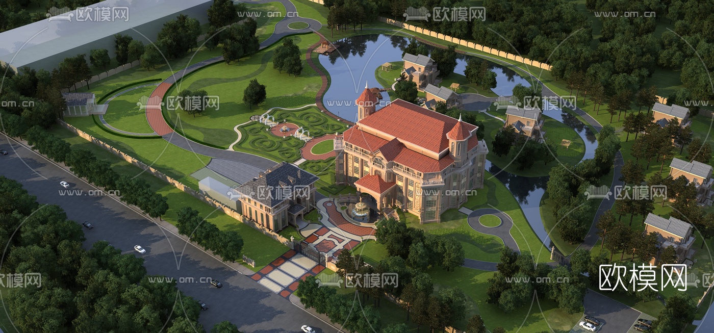 欧式别墅鸟瞰规划3d模型-免费3dmax模型库-欧模网