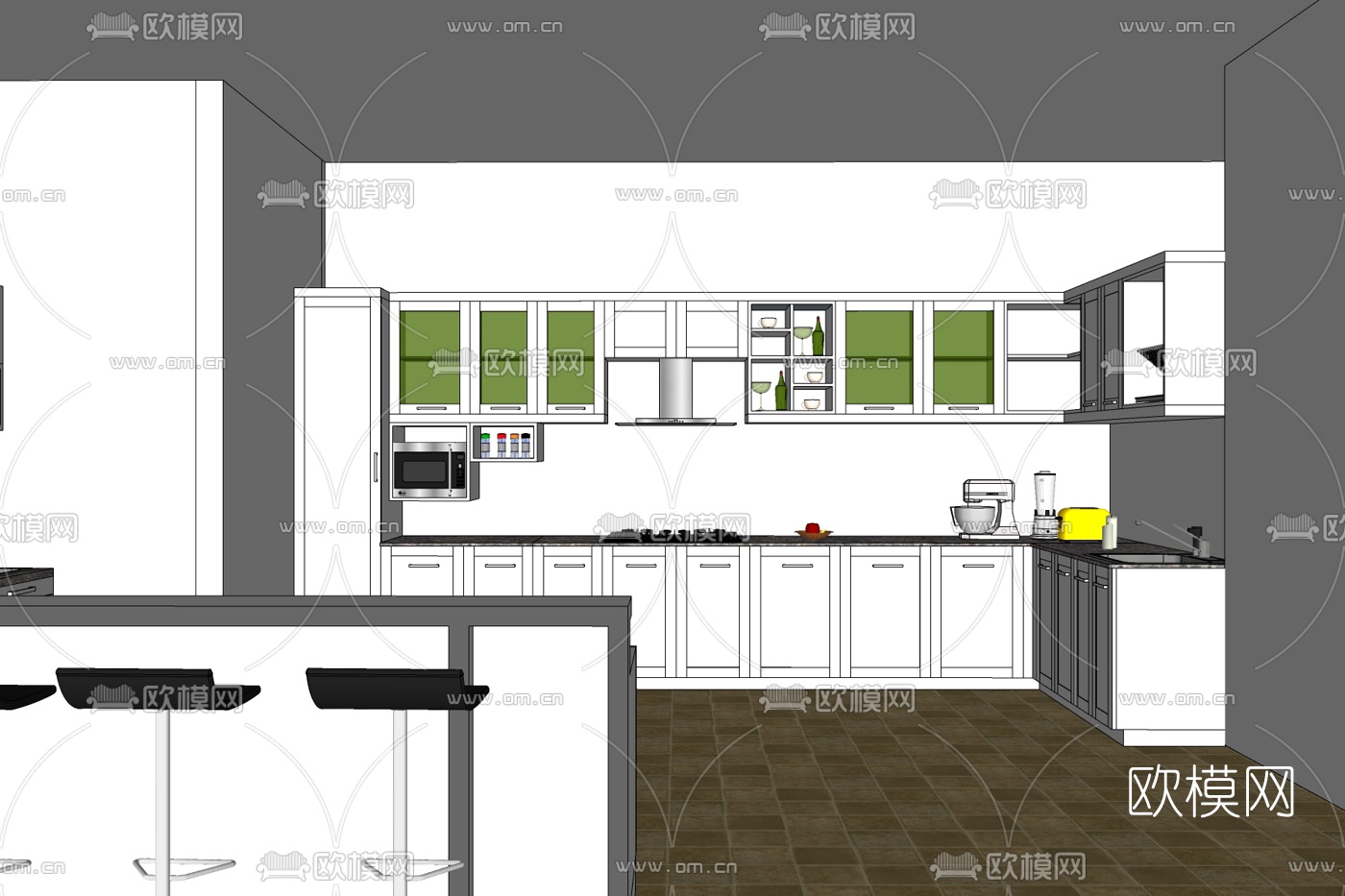 现代厨房免费su模型下载