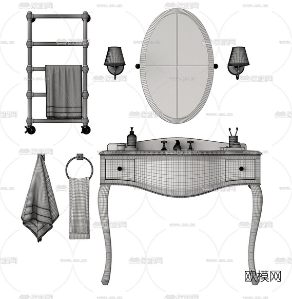 简欧浴室洗手台3d模型下载(渲染图2)