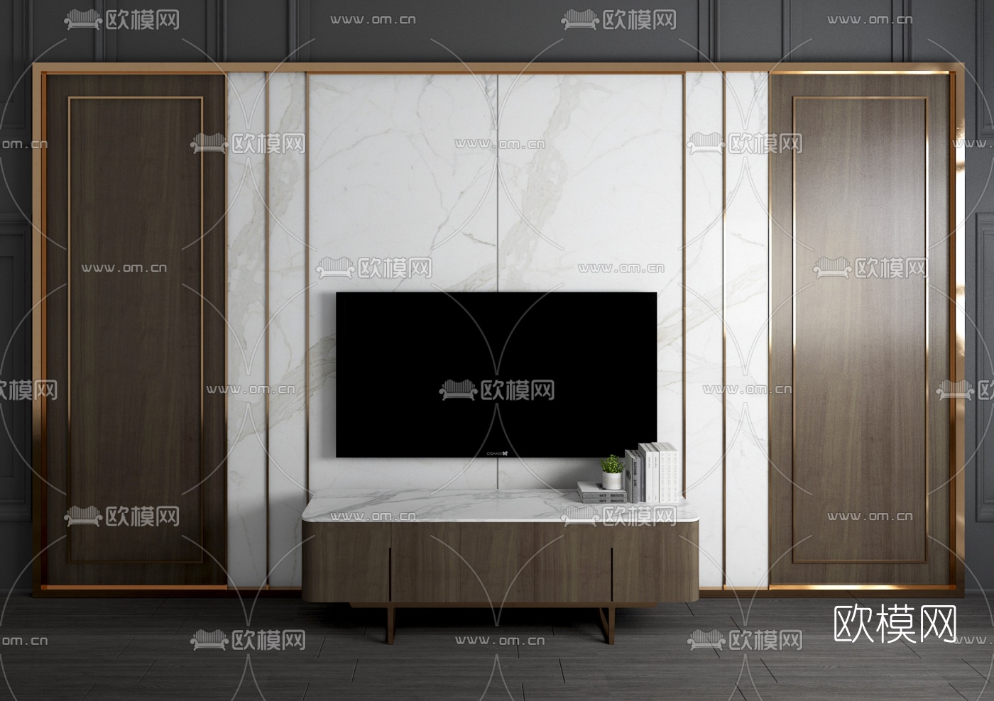 新中式大理石电视柜背景墙3d模型