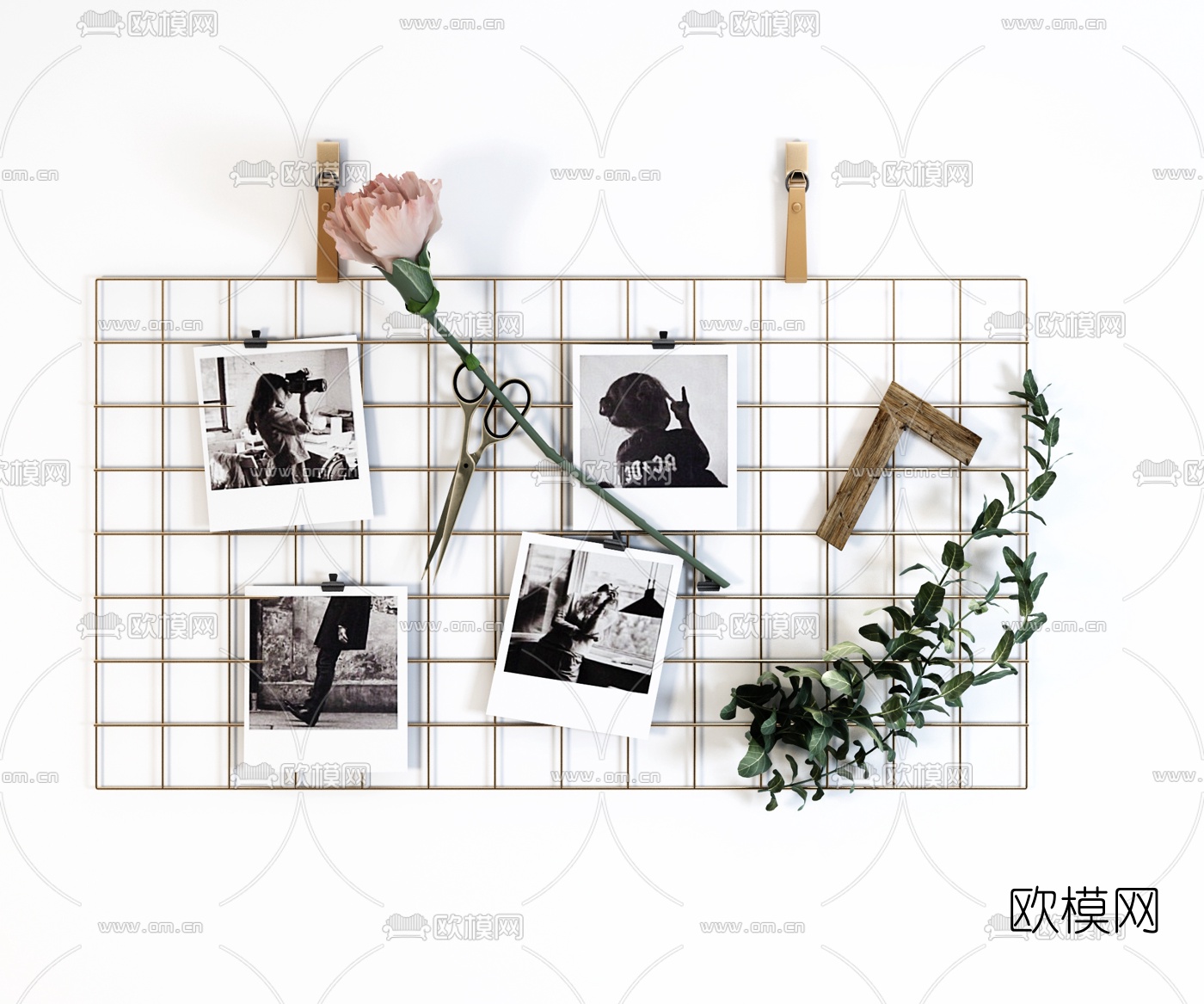北欧照片剪刀墙饰挂件3d模型下载（渲染图2）