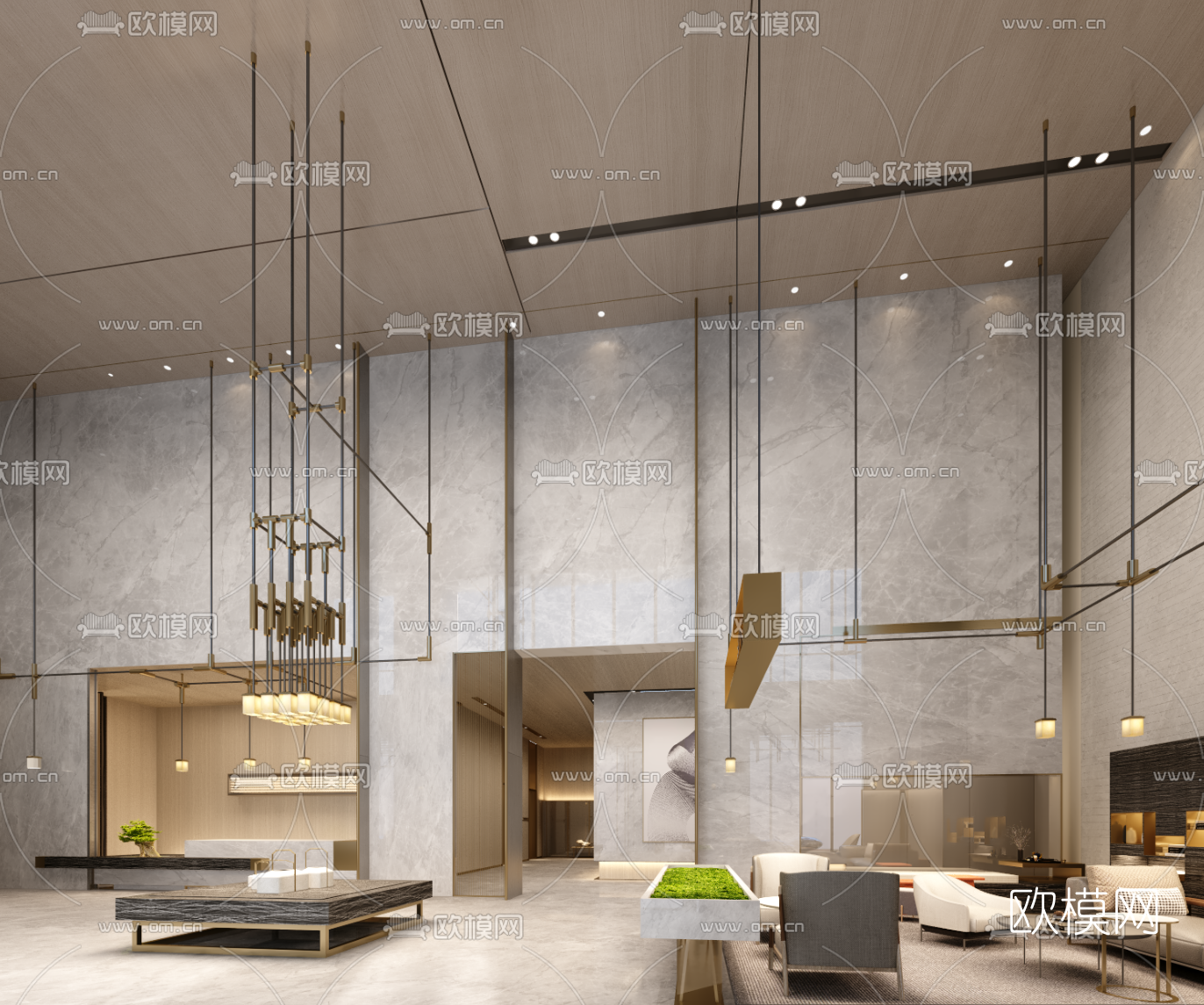 现代轻奢酒店大堂su模型下载（渲染图2）