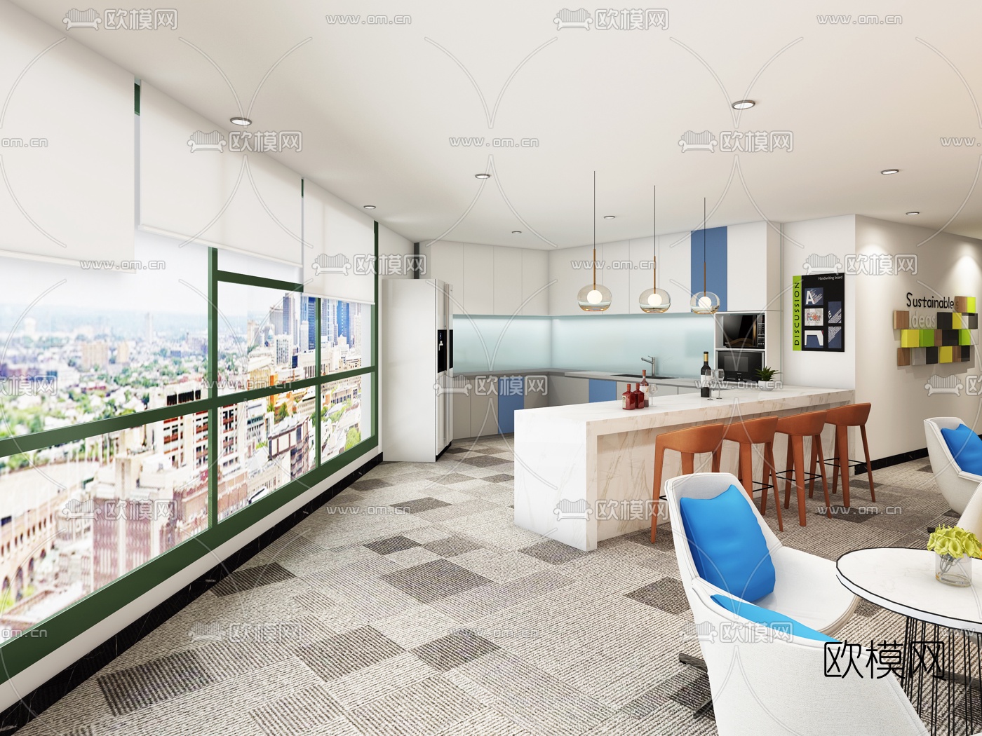 现代办公茶水间3d模型下载（渲染图2）