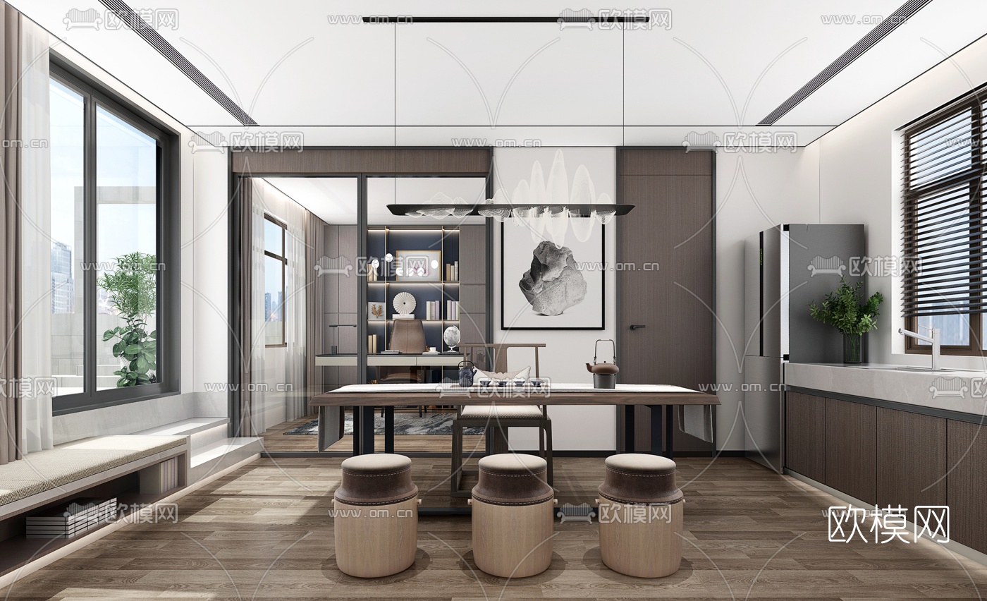 新中式茶室3d模型下载