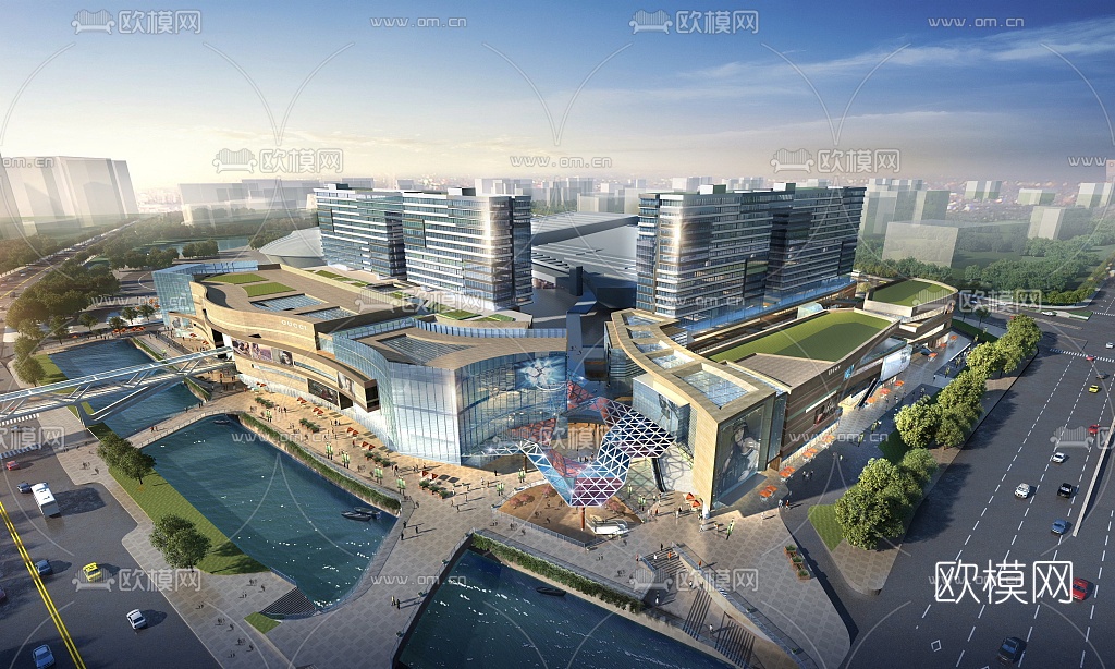 现代商业广场su模型下载（渲染图1）