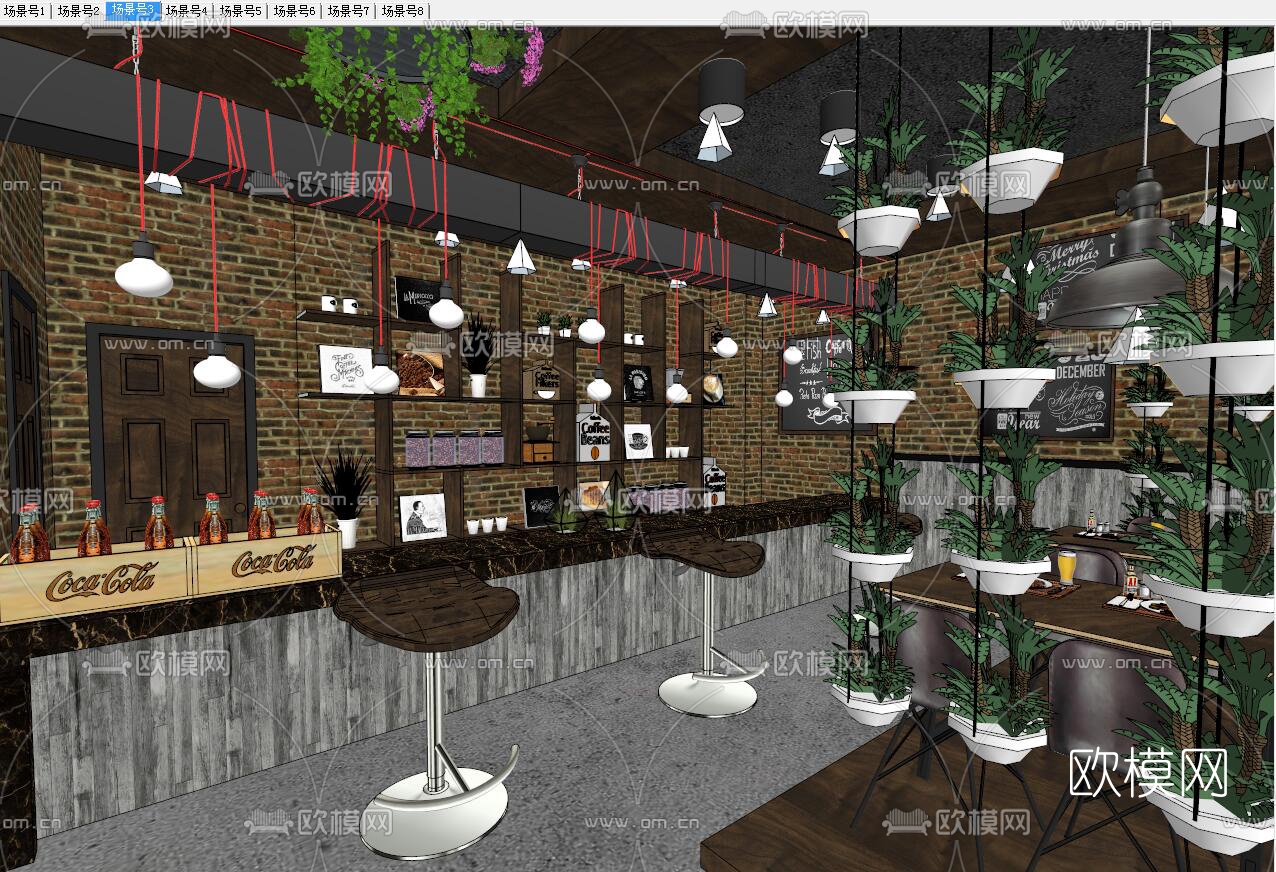工业风主题餐厅su模型下载（渲染图3）