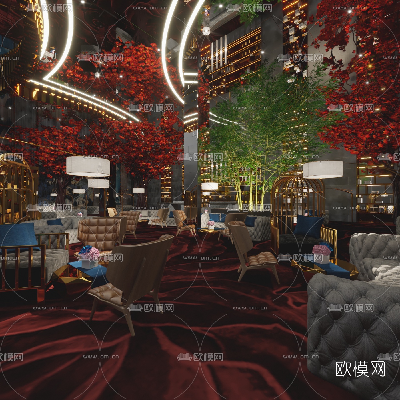 现代酒店大堂吧3d模型下载
