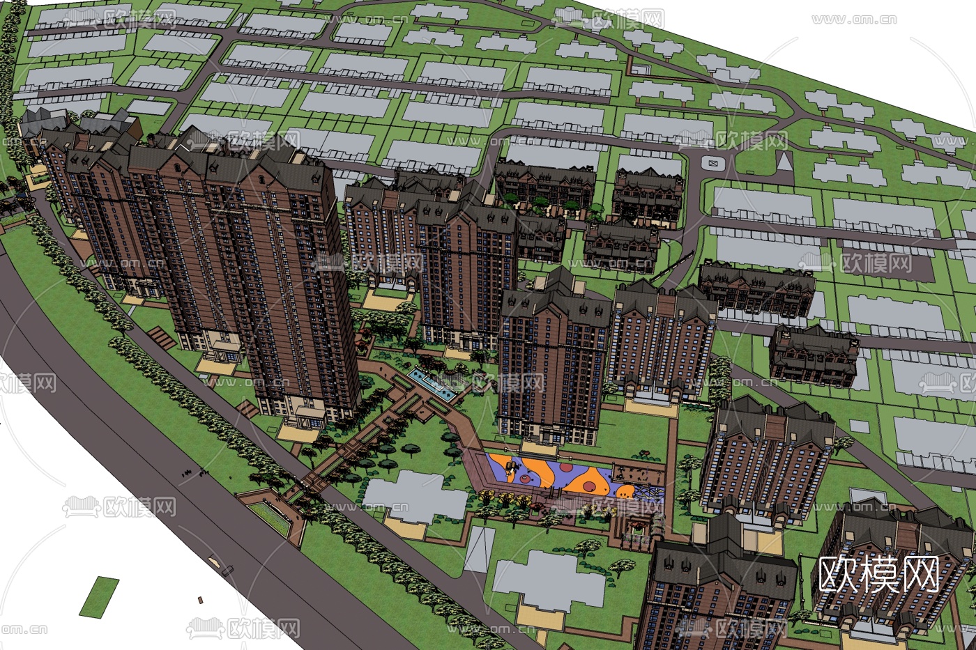 欧式小区规划免费su模型下载
