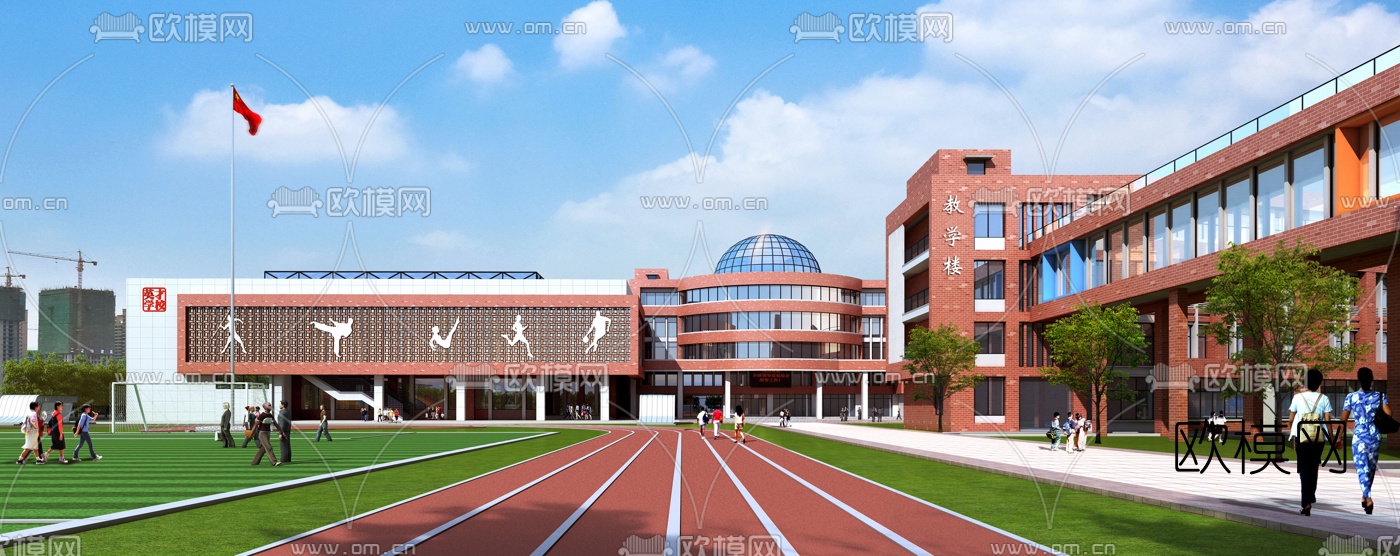 现代学校鸟瞰3d模型下载（渲染图2）