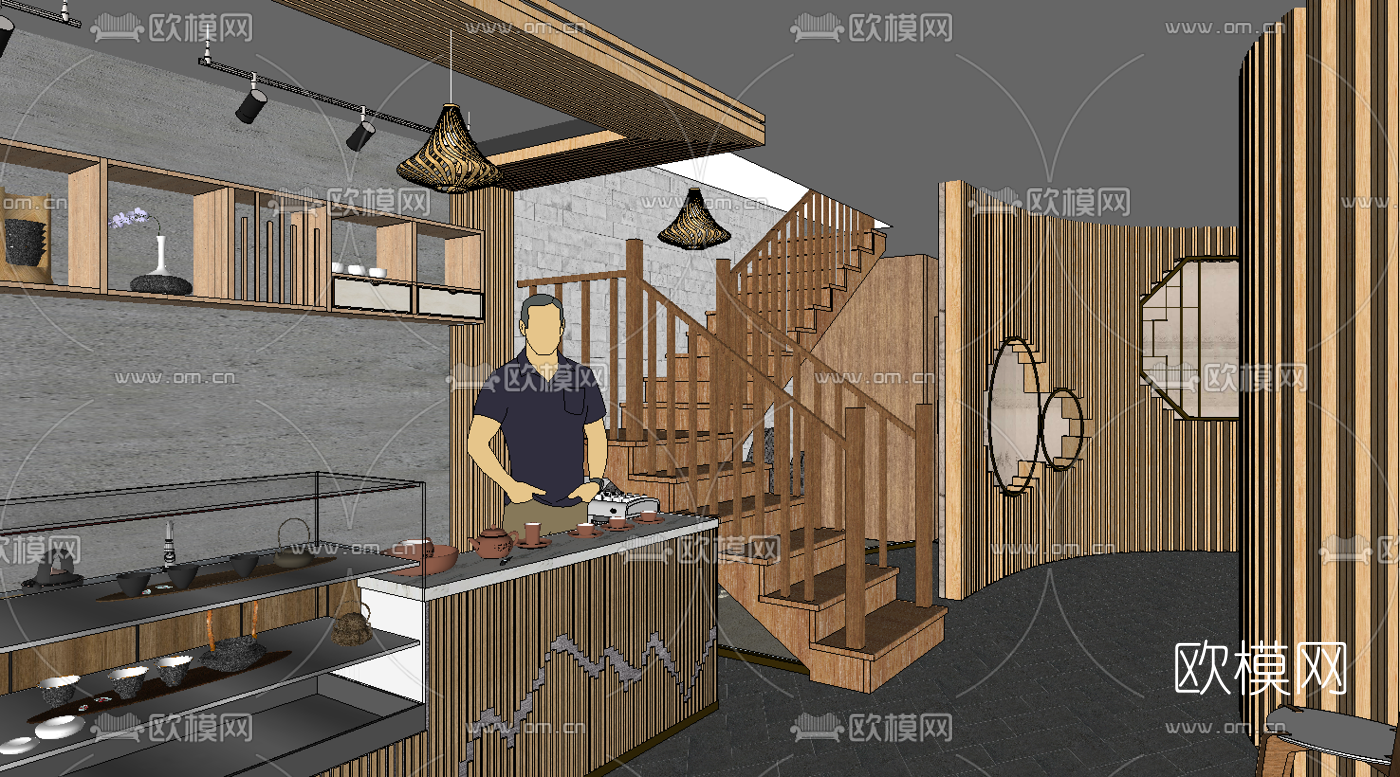 新中式西餐厅su模型下载（渲染图2）