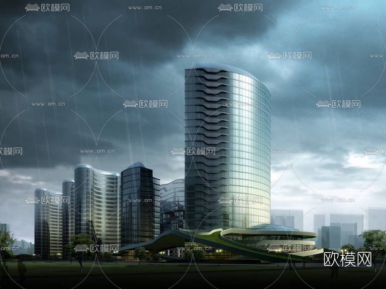 现代商业中心鸟瞰夜景3d模型下载(渲染图3)