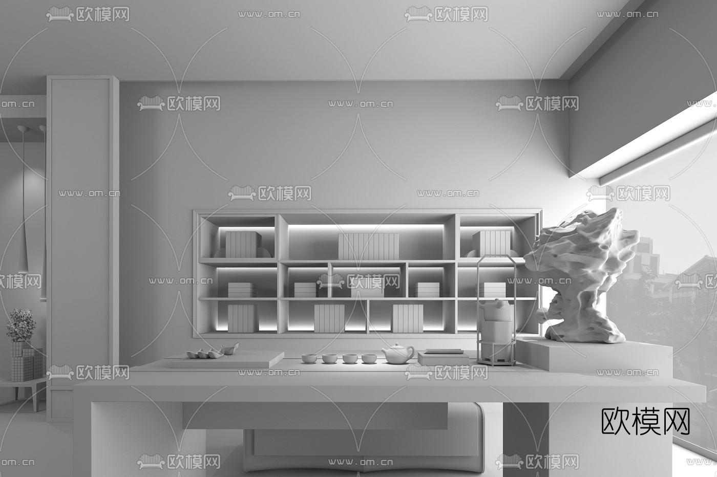简爱设计 新中式实木泡茶桌椅组合3d模型