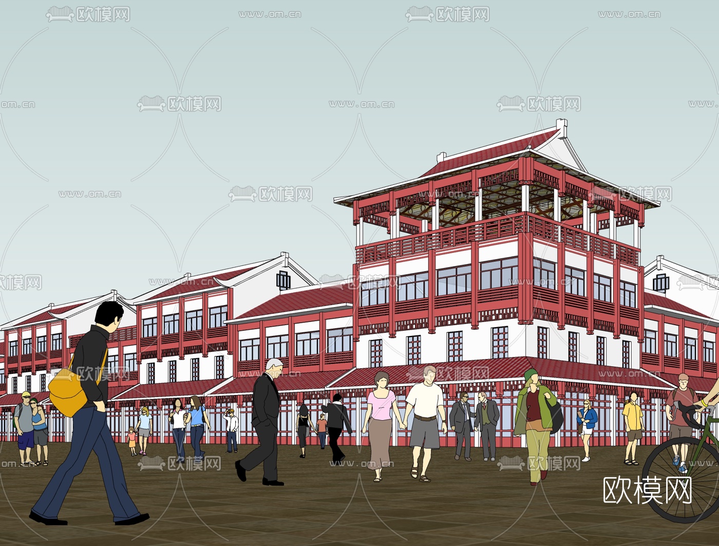 中式沿街商业建筑免费su模型