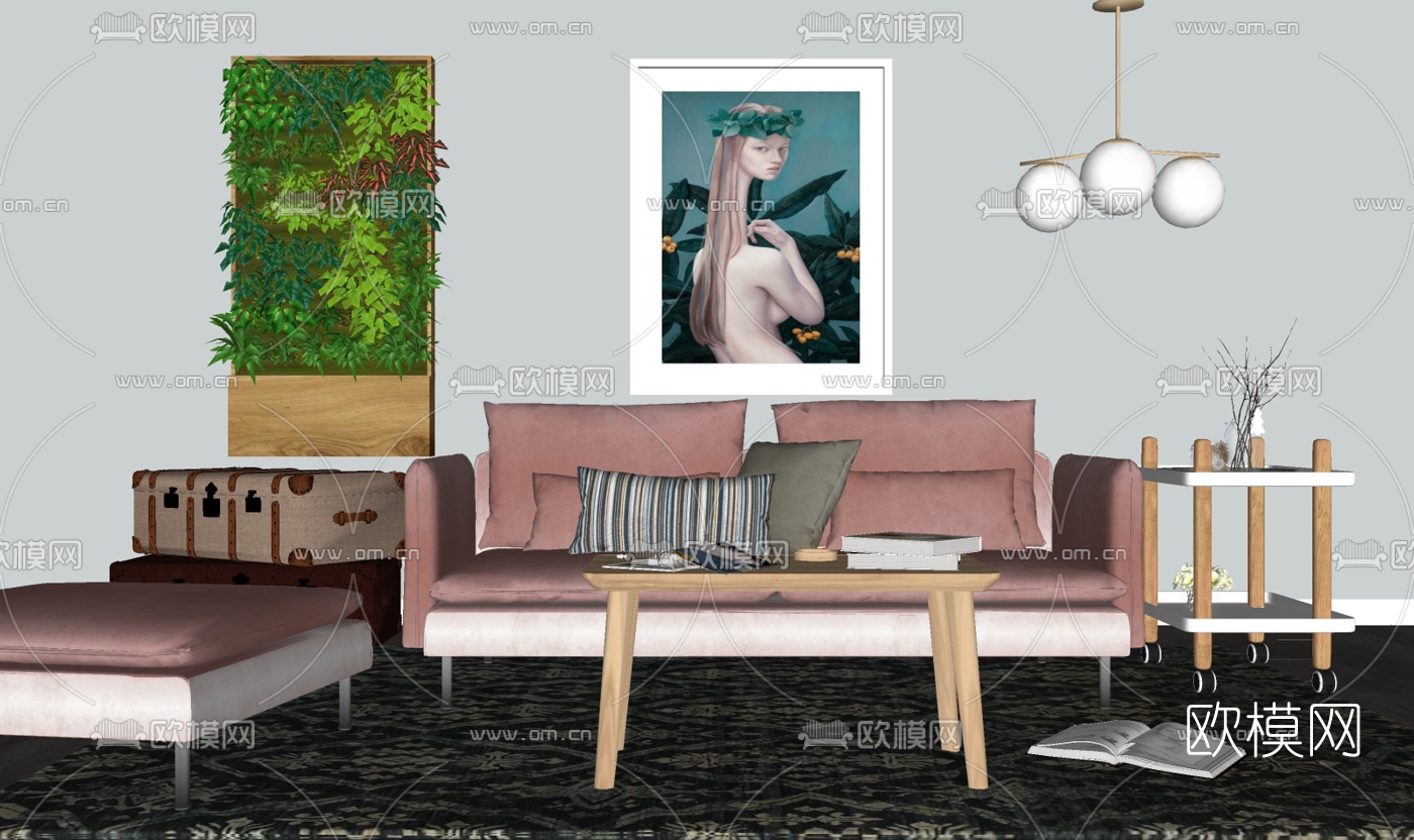 北欧布艺组合沙发su模型下载