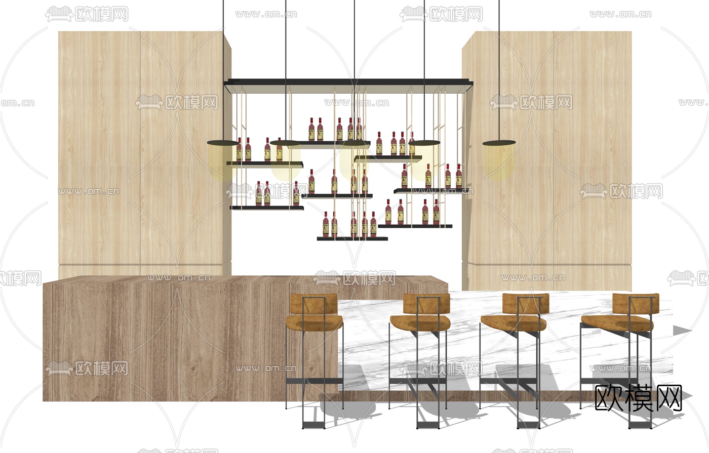 北欧原木酒吧台su模型下载（渲染图1）