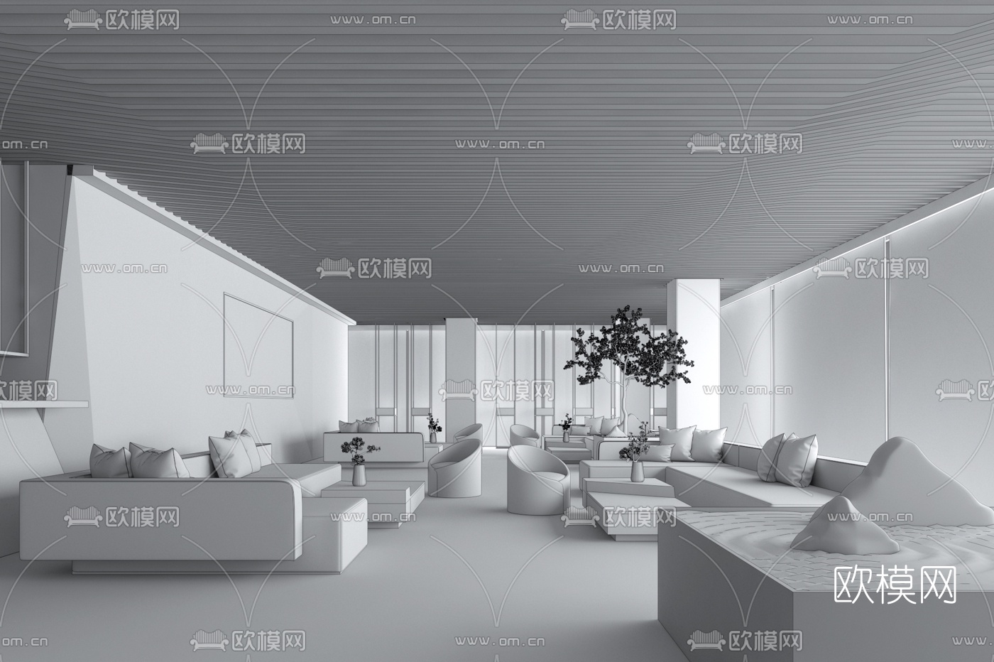 本则设计 新中式售楼处洽谈区3d模型-免费3dmax模型库-欧模网