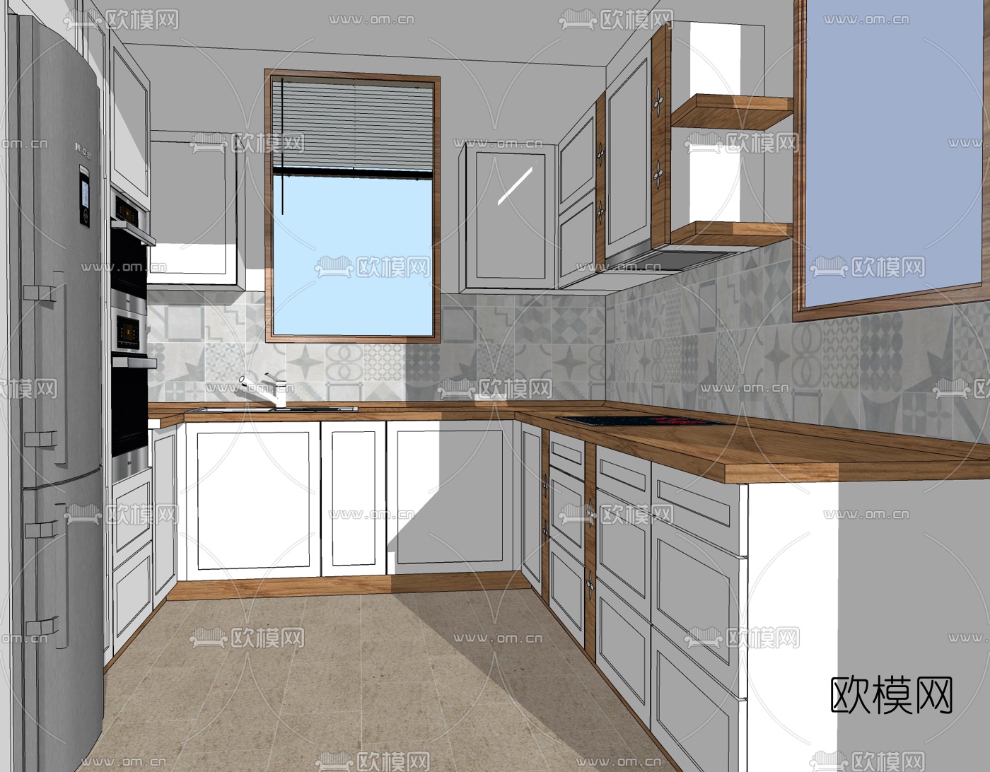 现代厨房免费su模型下载