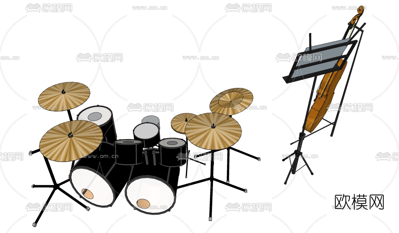 现代架子鼓大提琴su模型下载（渲染图2）