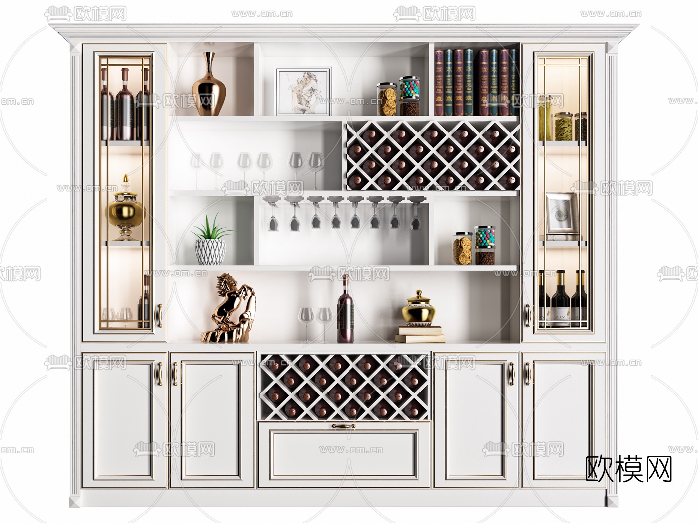 简欧实木酒柜组合3d模型下载（渲染图3）