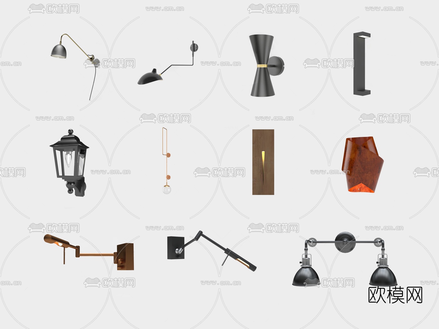 现代金属壁灯su模型下载