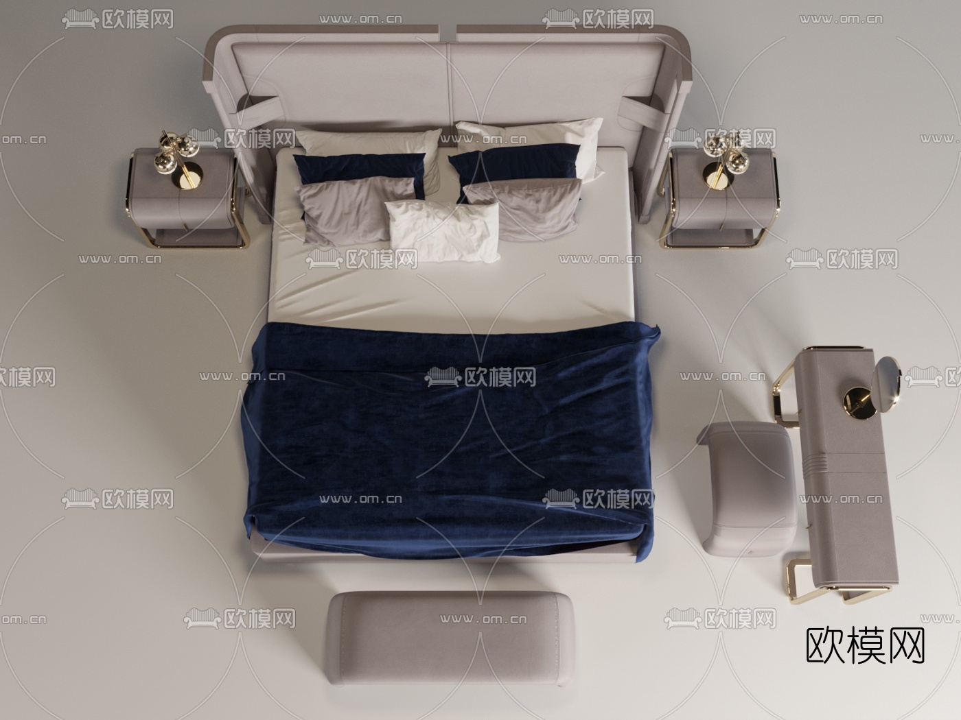 意大利turri简欧布艺双人床3d模型