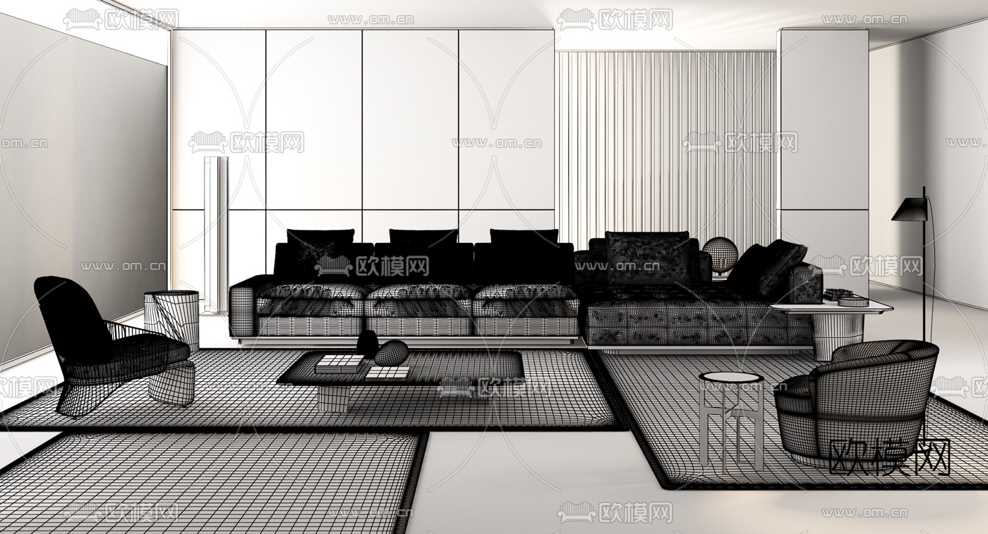 意大利MINOTTI品牌 现代布艺转角沙发组合3d模型