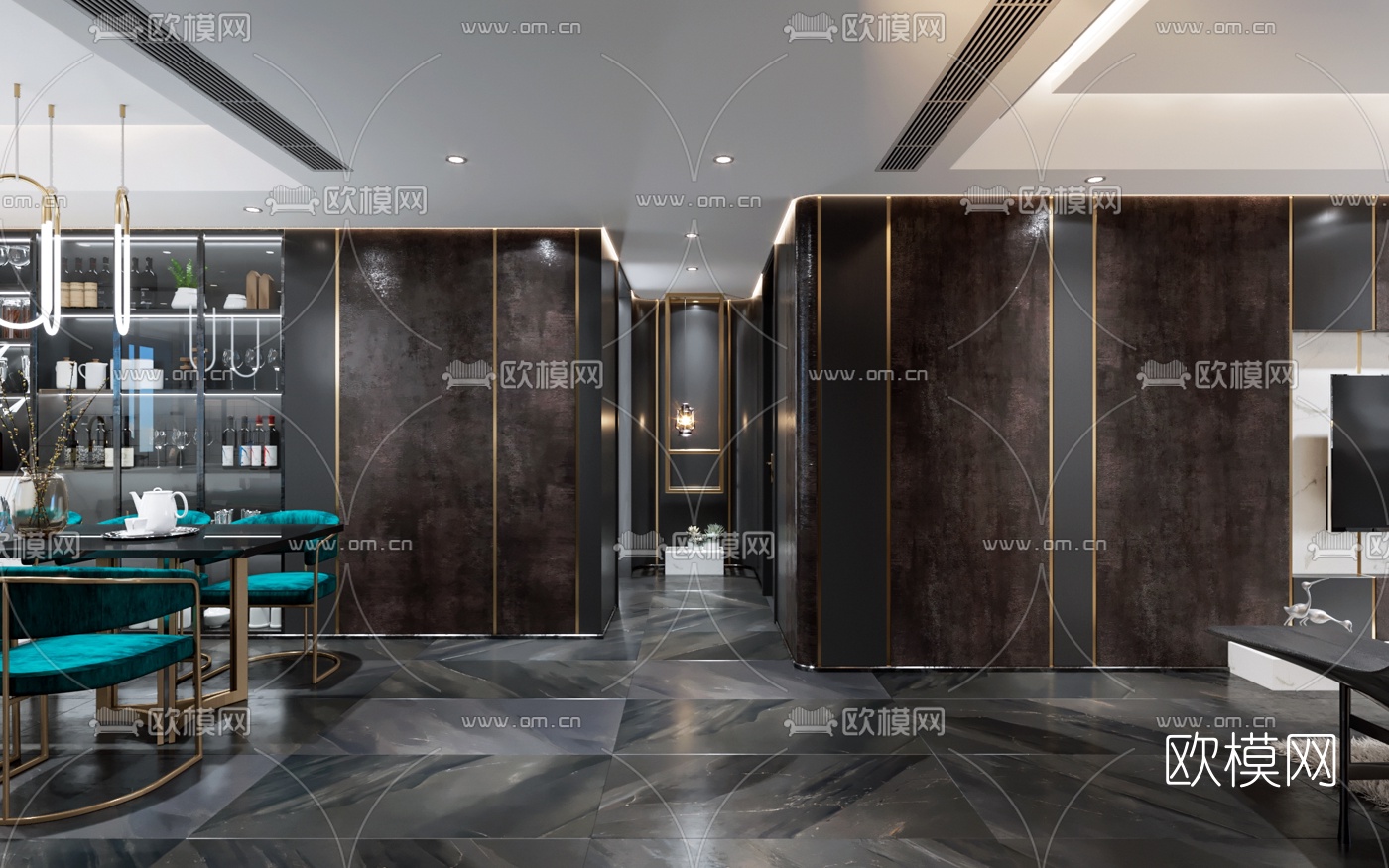 后现代客厅餐厅3d模型