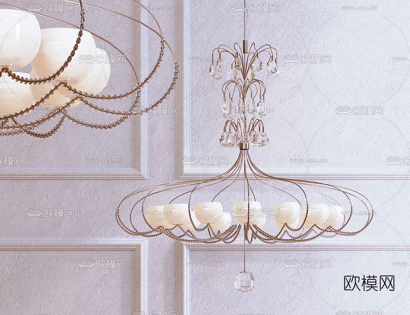 简欧水晶多头吊灯3d模型下载