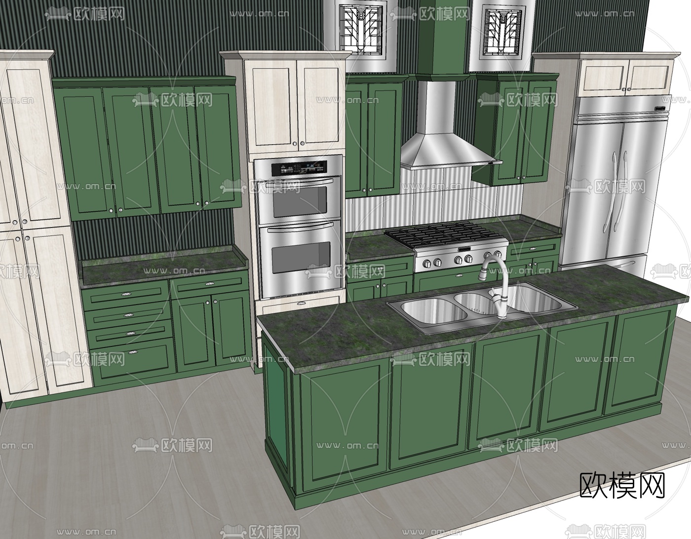 美式橱柜免费su模型下载