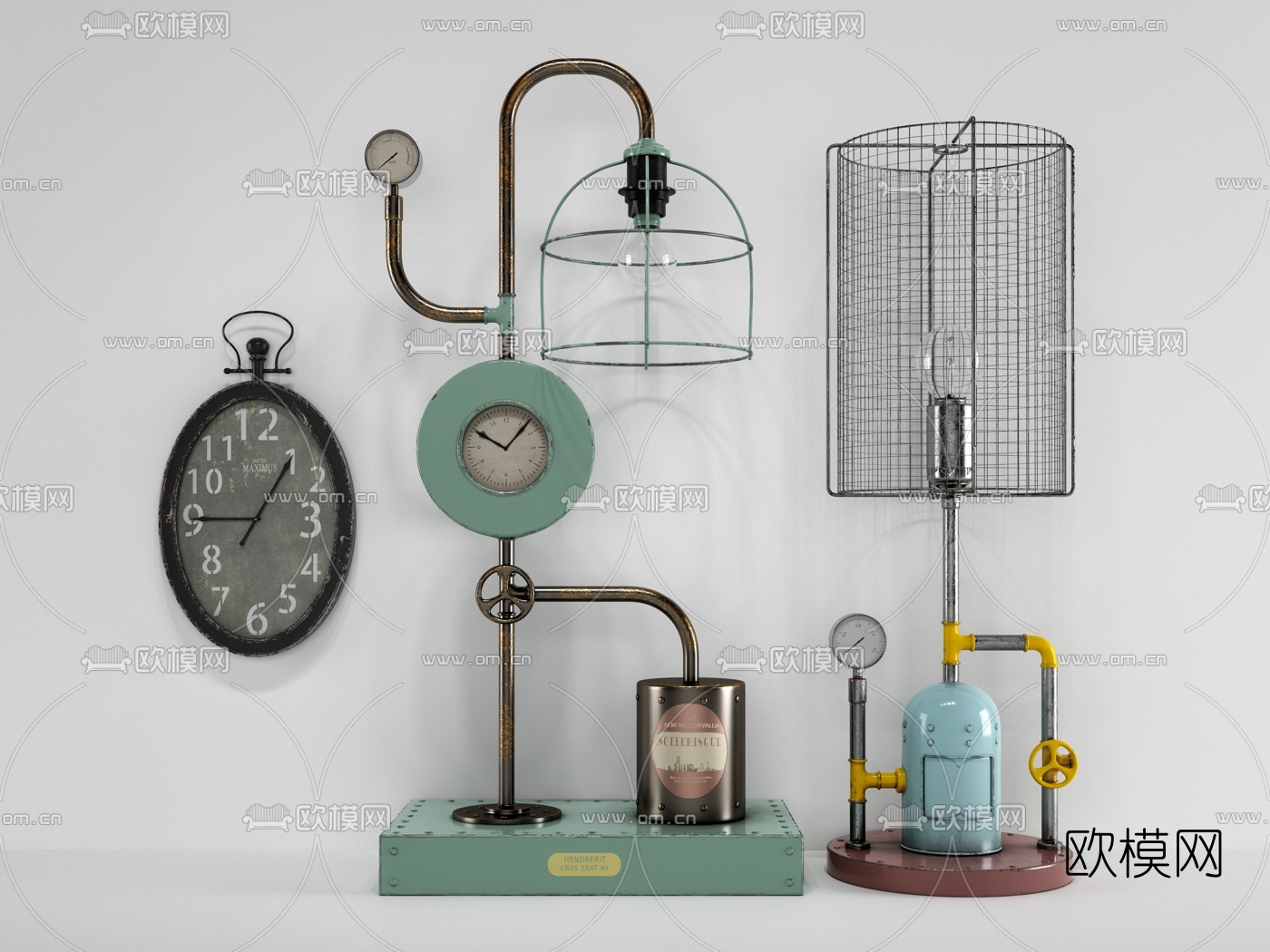 工业风金属落地灯3d模型下载